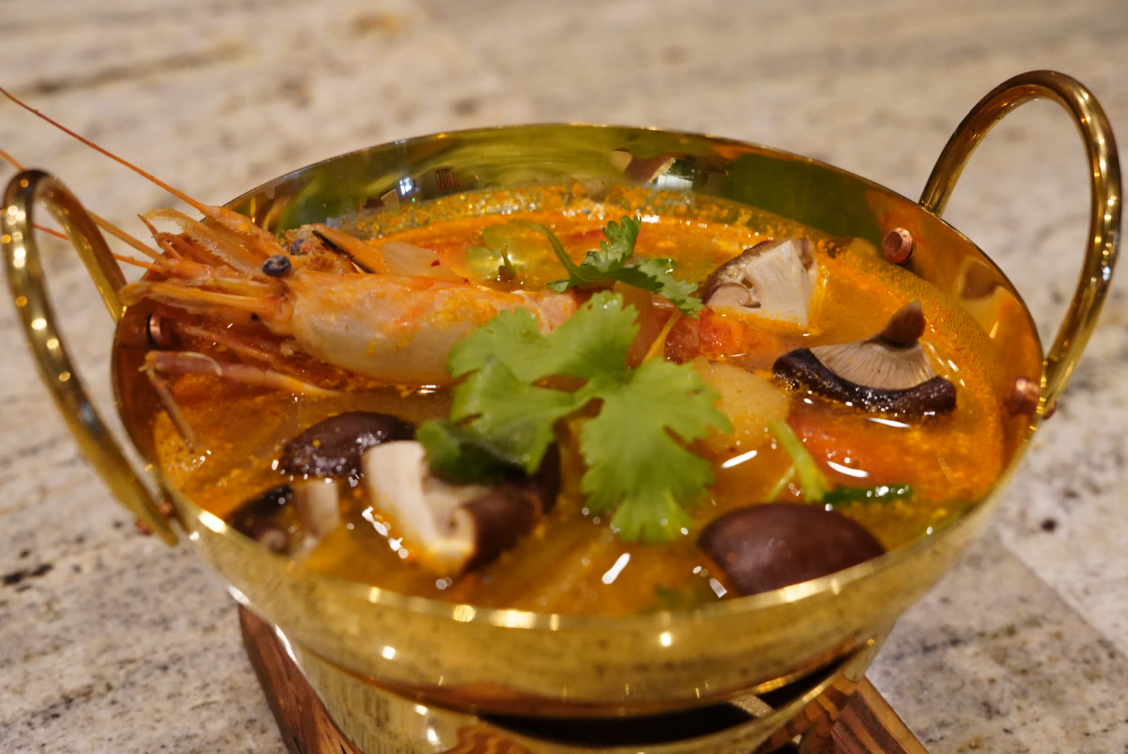 Tom yum soup with shrimp and mushrooms
